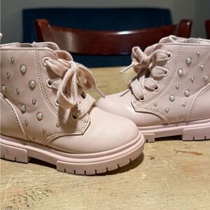 Cat & Jack Light Pink Kids Combat Boots with Pearl Details